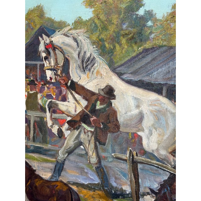 Late 20th Century Vintage Painting on Canvas of Hungarian Horse Race- Signed For Sale - Image 5 of 14