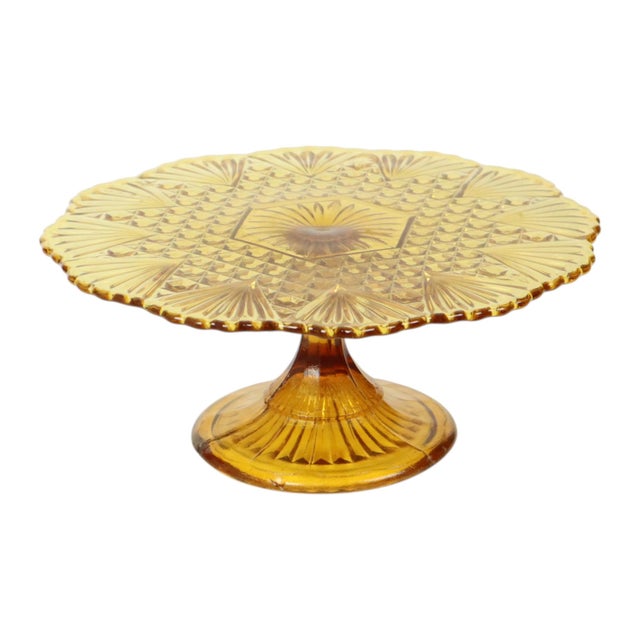 Art Deco Amber Cake Stand in Depression Glass For Sale - Image 15 of 16