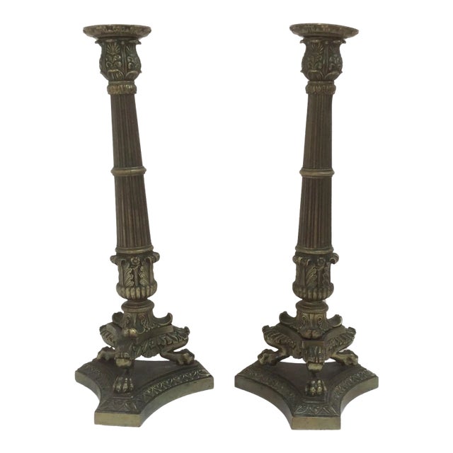 Bronze Empire Candlesticks - A Pair For Sale
