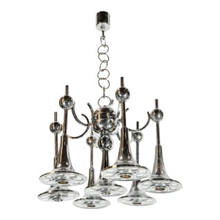 Vintage Italian Chandelier With Chrome & Murano Glass by Sciolari For Sale