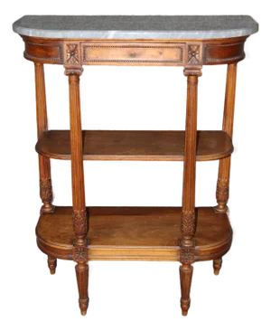 Louis XVI Style French Walnut Marble Top 3 Tier Console Table
