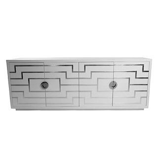 Contemporary White Lacquer Geometric Four Door Credenza/Sideboard For Sale