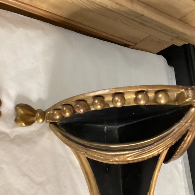 Mid 20th Century Pair of Mid 20th Century Black & Gold Carved Wood Italian Shelves For Sale - Image 5 of 12