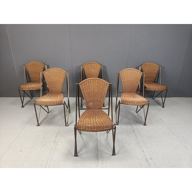 Abanica Chairs in Wicker attributed to Oscar Tusquets for Aleph, 1990s, Set of 6 For Sale - Image 3 of 12