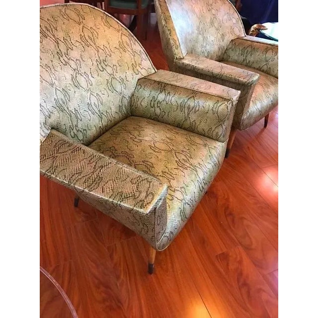 Mid-Century Modern Italian Mid-Century Modern Club Chairs With Faux Snake Skin - a Pair For Sale - Image 3 of 9