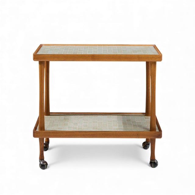 Wood Mid 20th Century Jane and Gordon Martz for Marshall Studios Mid Century Walnut and Tile Bar Cart For Sale - Image 7 of 10