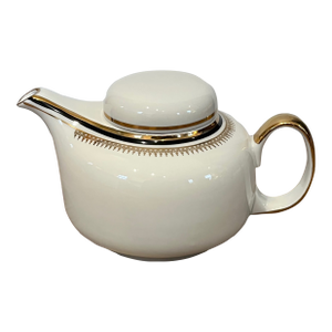 Vintage Chodziez White Porcelain Tea Pot With Black Gold Band and Filigree