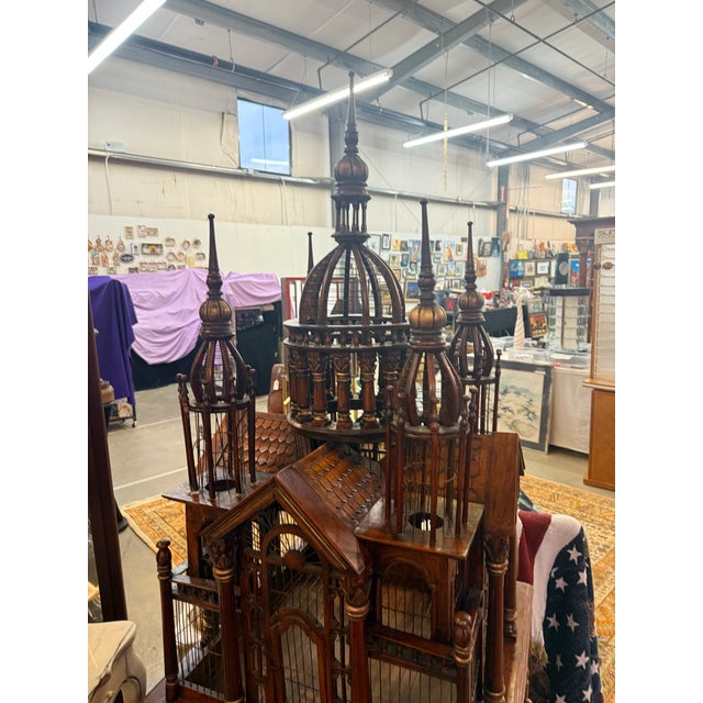 Victorian Rare Antique Victorian Architectural Large Dome Top Wooden and Metal Birdcage For Sale - Image 3 of 8