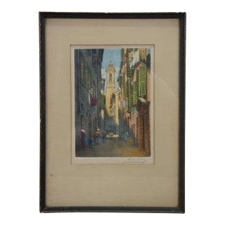 Early 20th Century Victor Valery Signed Rue De La Vieille Ville Nice France Etching 15" For Sale
