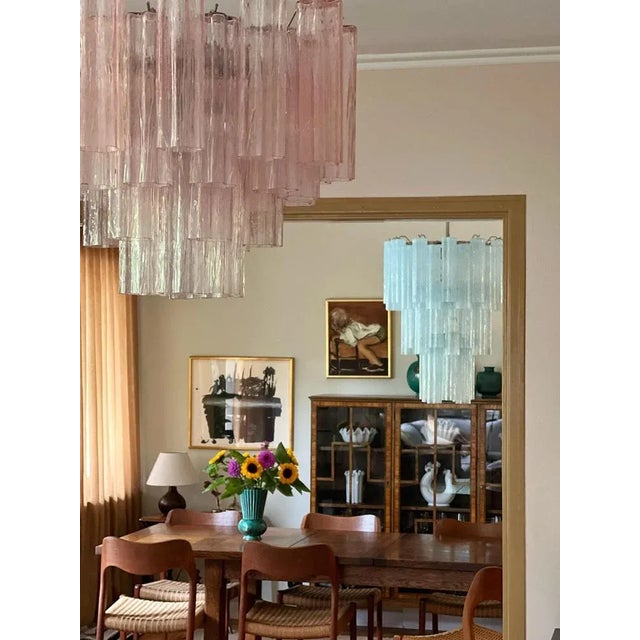 Ice Blue Murano Glass Tubular Chandelier For Sale - Image 3 of 10