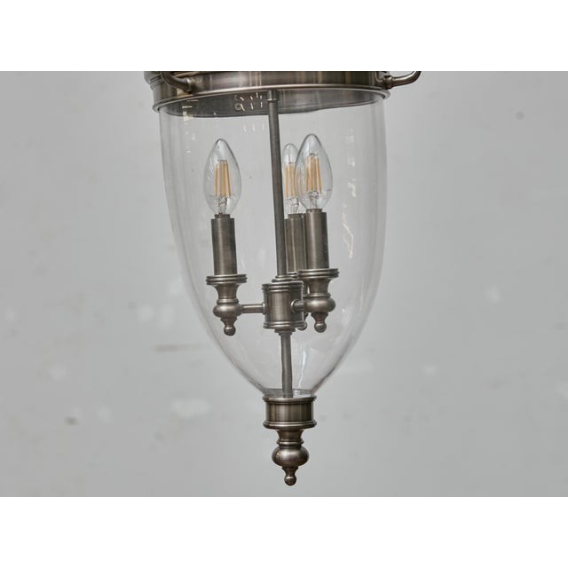 English Midcentury Nickel Bell Lantern With Glass Dome and Three Lights For Sale In Atlanta - Image 6 of 16