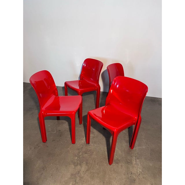 Vintage Red Selene Model Chairs by Vico Magistretti for