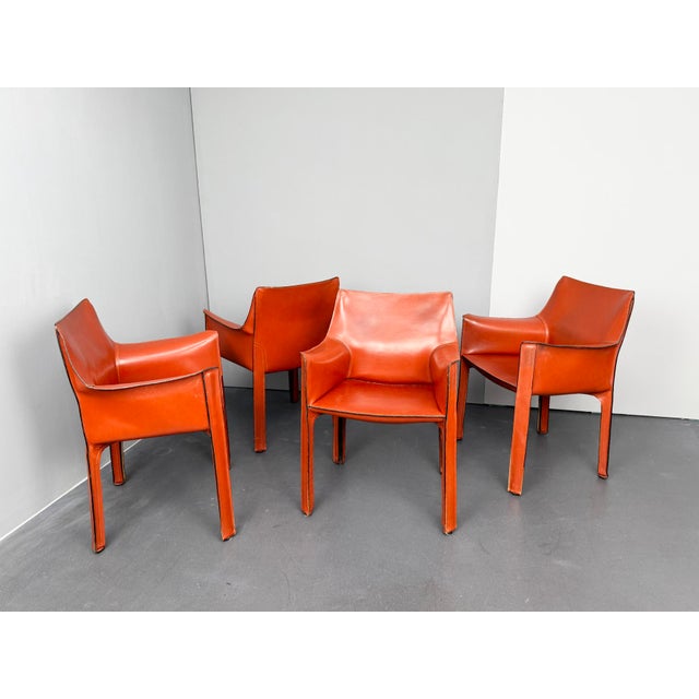 Animal Skin CAB 413 Armchairs in Cognac Brown Leather by Mario Bellini for Cassina, Italy, 1970s, Set of 4 For Sale - Image 7 of 16