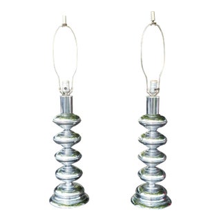 1970's Stacked Chrome Ball Table Lamps - a Pair For Sale