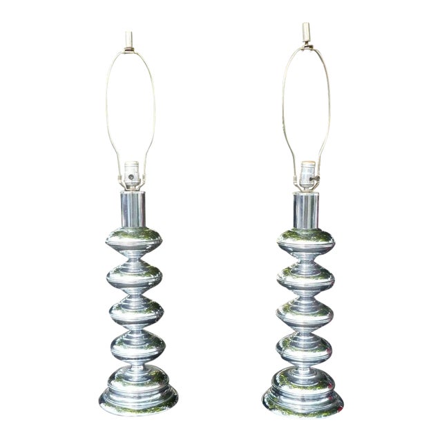 1970's Stacked Chrome Ball Table Lamps - a Pair For Sale