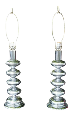 1970's Stacked Chrome Ball Table Lamps - a Pair