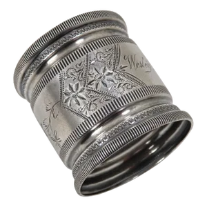 Hand Made Antique American Victorian Sterling Silver Napkin Ring for "Wesley"