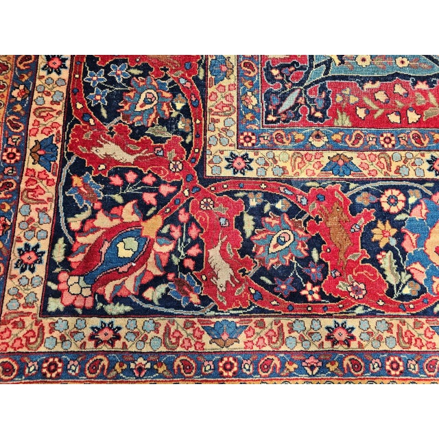 French Country Vintage Persian Tabriz Rug, Handwoven Garden Floral Pattern, Crimson & Turquoise, 11’ X 15’ For Sale - Image 3 of 12