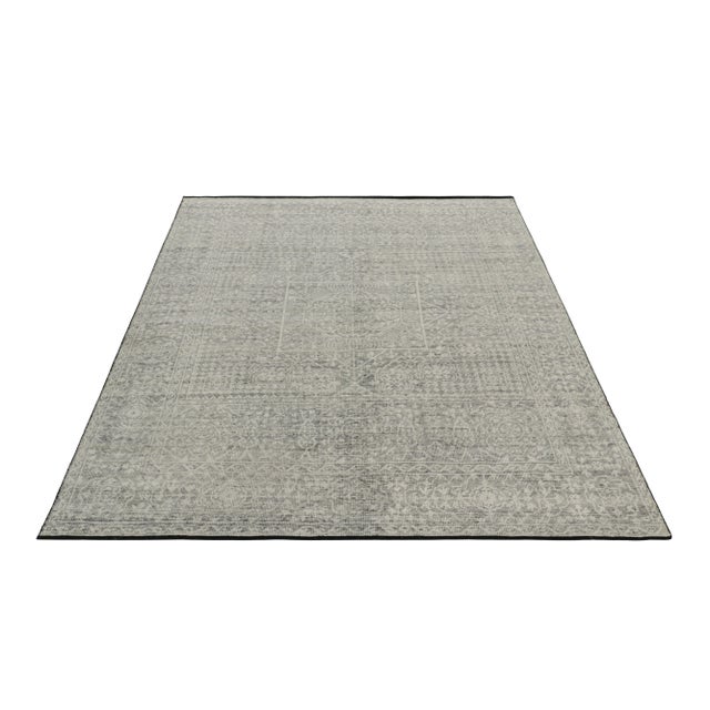 Rug & Kilim Rug & Kilim’s Mamluk Style Rug with Geometric Floral Patterns in Gray and White - 3x12 For Sale - Image 4 of 6