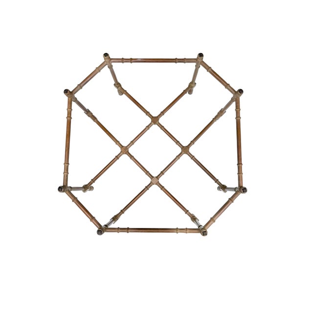 Vintage Hollywood Regency Faux Bamboo & Brass Scalloped Glass Tray Coffee Table, 42” Round For Sale - Image 9 of 17