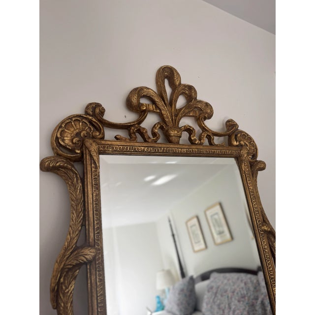 French 20th Century Louis XVI Style Rococo Gilt Wall Beveled Mirror For Sale - Image 3 of 12