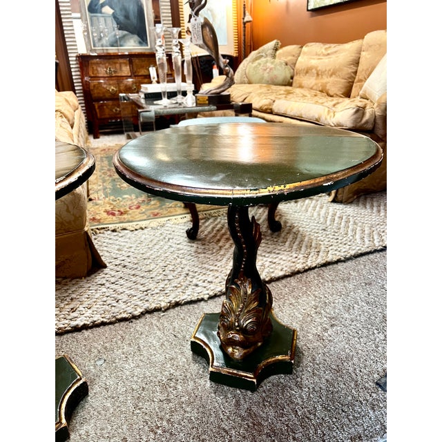19th Century Pair Carved Gilded Painted Dolphin Base Italian Side Tables For Sale - Image 10 of 10