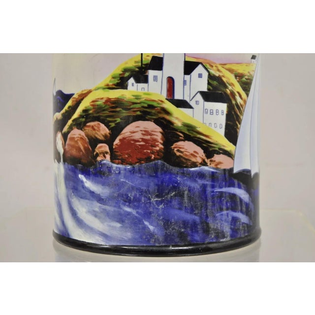 Late 20th Century Vintage Nautical Painted Lighthouse and Flag Ceramic Umbrella Cane Holder For Sale In Philadelphia - Image 6 of 11