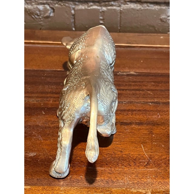 Indian Vintage Heavy Brass Charging Bull Figurine Mid Century Animal Statue Decor For Sale - Image 3 of 5