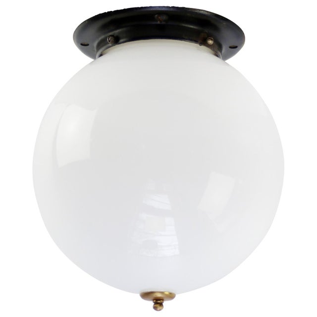 Art Deco White Opaline Flush Mount, 1920s For Sale - Image 4 of 10