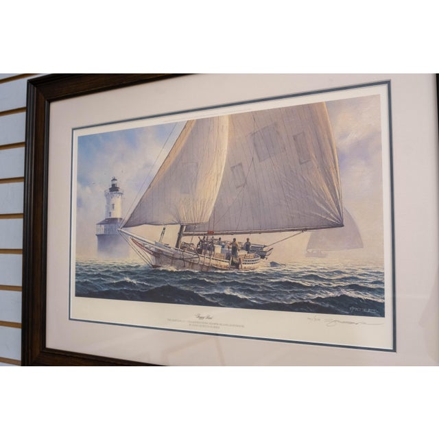 1990s "Foggy Run" Sailboat Lighthouse Painting Print Signed John M Barber Numbered For Sale - Image 5 of 10