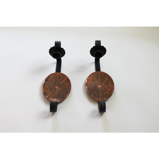 Vintage Pair of Copper and Metal Candle Wall Sconces For Sale - Image 4 of 10