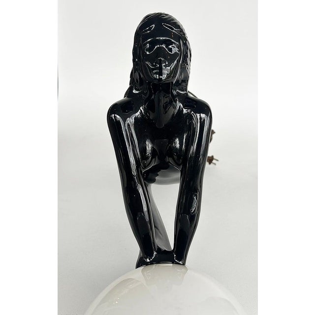 Mid 20th Century Large Art Deco Ceramic Table Lamps, Glass Shades - a Pair For Sale - Image 4 of 13