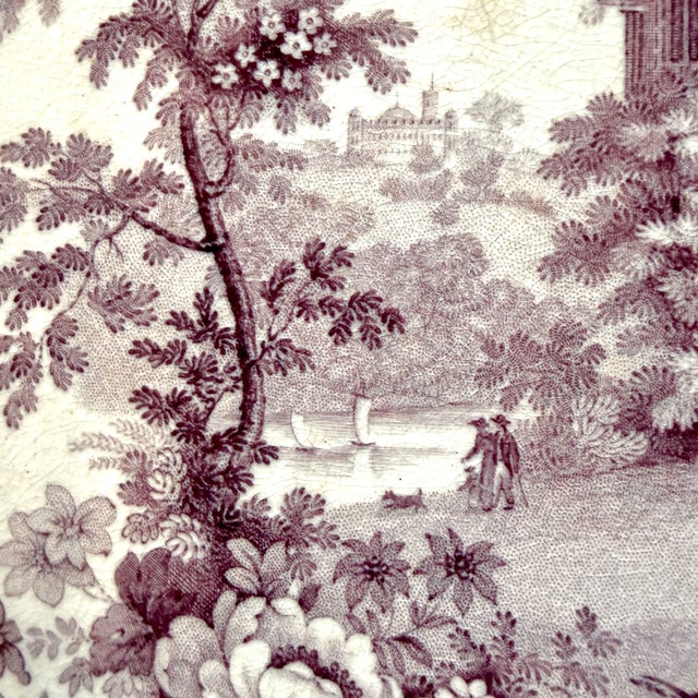 Large Antique English Mulberry Transferware Wall Platter by Thomas Fell & Co., 1840 For Sale - Image 5 of 13