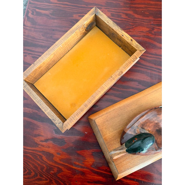American Vintage Folk Art Pine Wood Lidded Box With Mallard Duck Decoy For Sale - Image 3 of 12