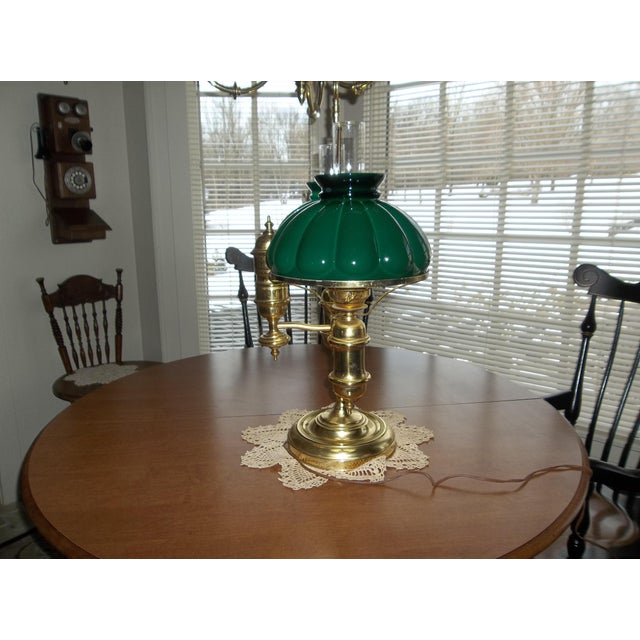 Vintage Brass Double Student Lamp Green Melon Glass Shades Chairish