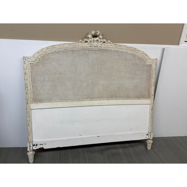 White Full Size French Provincial Carved Cane Headboard, Vintage For Sale - Image 8 of 12
