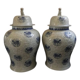 Porcelain Blue and White Giant Jar Vases, Set of 2 For Sale