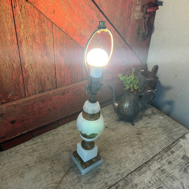 Stone Vintage Italian Marble & Alabaster Urn Lamp 13" Elegant Design With Brass Accents For Sale - Image 7 of 18
