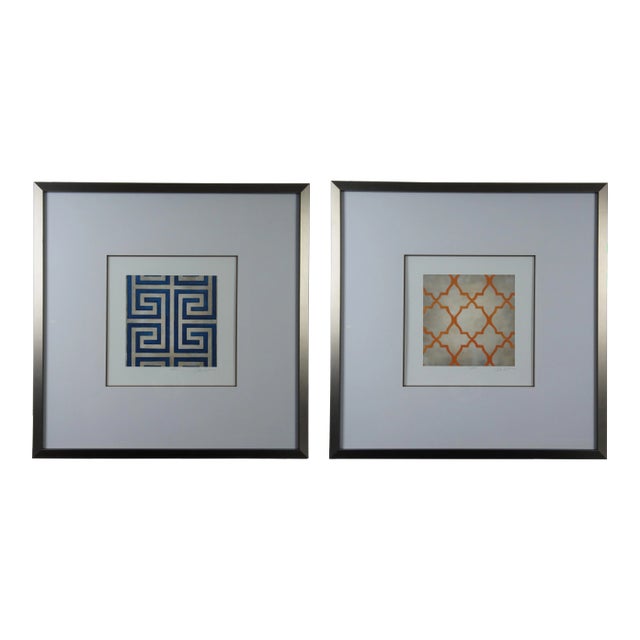 Trellis & Surya Greek Key Modern Geometric Signed & Numbered Graphic Art Prints - Set of 2 For Sale