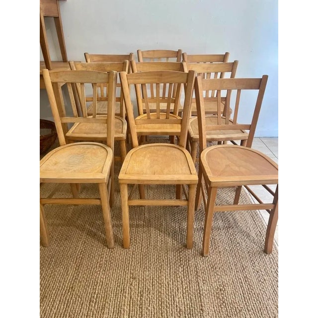 Wood Vintage French Bistro Chairs, 1950s, Set of 9 For Sale - Image 7 of 8