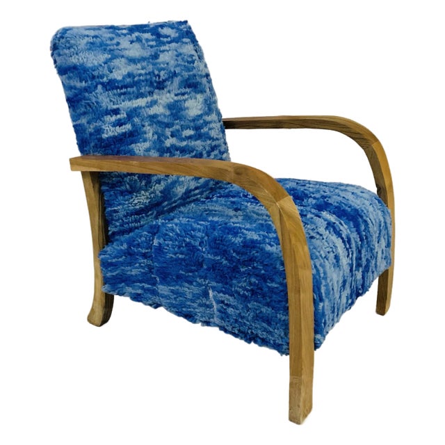 Handmade Moroccan Blue Wool Chair For Sale