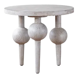 Matthew Izzo Home Bubbles Whitewashed Pine Wood Side Table