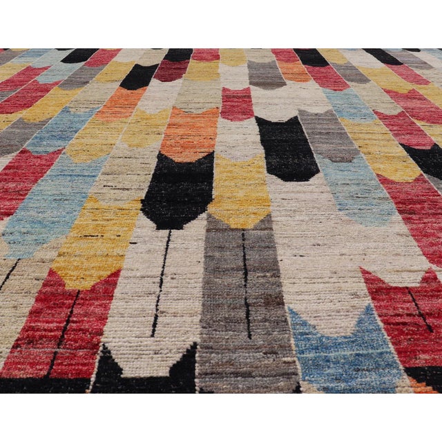 Art Deco Modern Rug in Art Deco Abstract Design With Multi Colors and Black Border 7'11 X 9'3 For Sale - Image 3 of 10