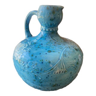Glazed Ceramic Turquoise Blue Vase For Sale