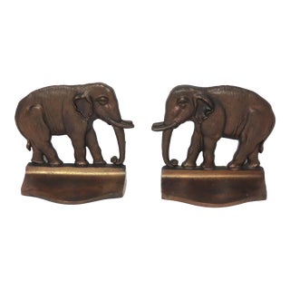 Vintage Solid Cast Bronze Elephant Bookends a Pair For Sale