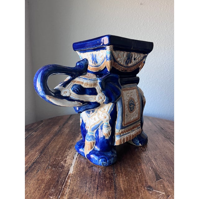 Traditional Vintage Elephant Indoor/Outdoor Cobalt Blue Planter 10” Tall For Sale - Image 3 of 9