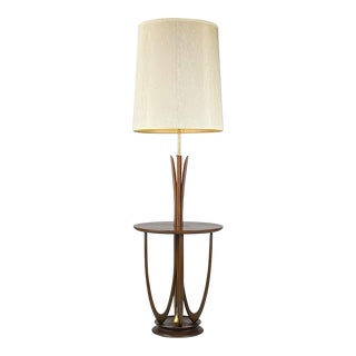 Mid Century Floor Lamp With Built in Sidetable and Sculpted Base & Neck by Modeline For Sale