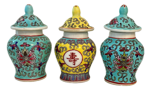 Chinese Miniature Lidded Temple Jars - A Set of 3