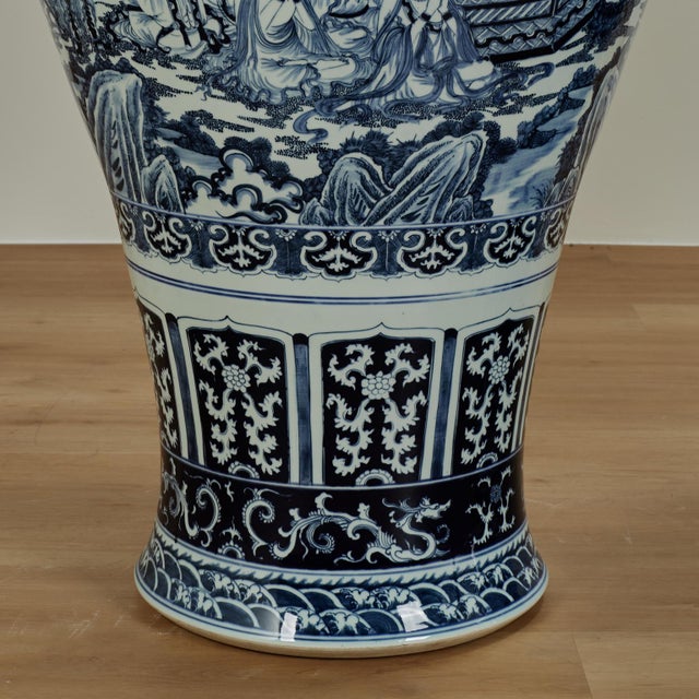 Ceramic Pair of Chinese Blue and White Porcelain Palace Urns For Sale - Image 7 of 18