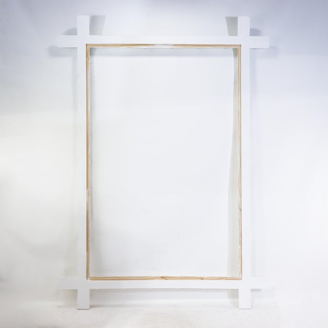 White Vintage French Faux Bamboo Wall Mirror Hand-Painted Light Green and White Wooden Frame For Sale - Image 8 of 9